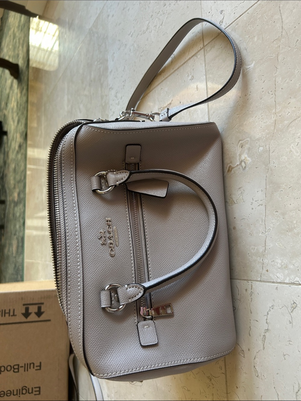 Coach Pebbled Leather Satchel in Light Gray